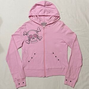 Kendra Duck Studded Full-Zip Pink Hoodie for Girls with Embellished Skull - XL
